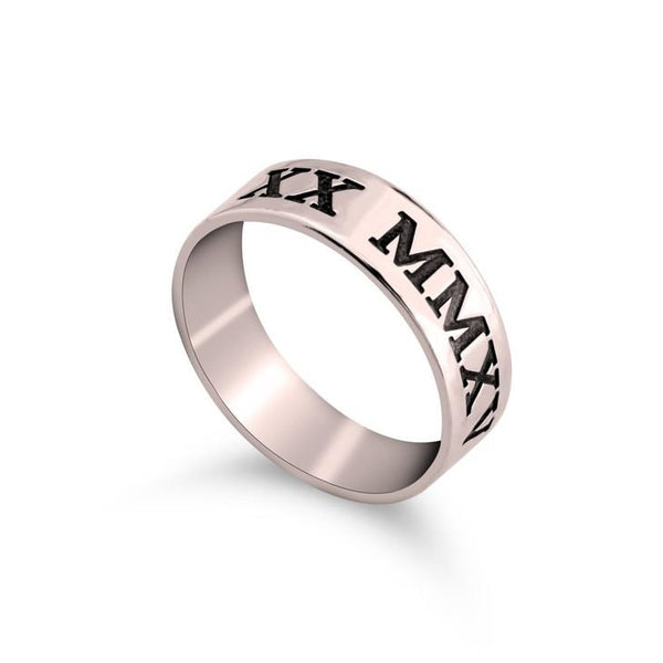 Roman Numeral Ring-Cutout,Solid, S.Silver/24K Gold/Rose Gold/14k W.Gold, Valentine/Thanksgiving/Anniversary/Birthday/Graduation/Engagement