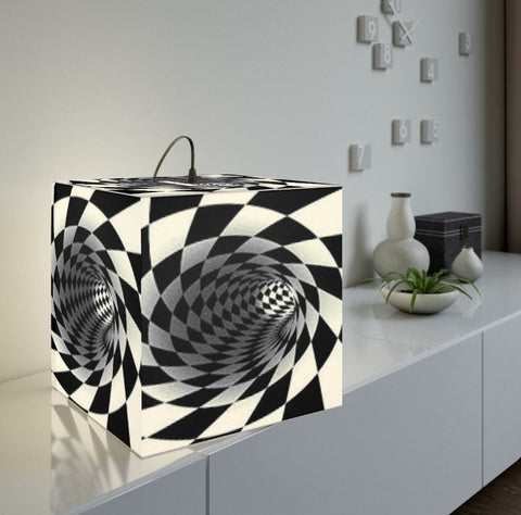 Checker Vortex Cube Lamp, Hypnotic,Optic Art Printed Square Cube Lamp/Contemporary/Modern/Trendy Light/Home Decor Gifts, Stackable Lights