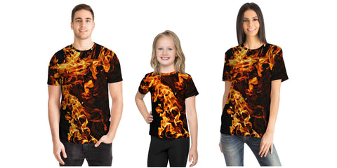 Fire Flames T-Shirt, Adult,Youth/Kids Unisex Lightweight T-shirt,Gift for Christmas/Thanksgiving/Birthday/Graduation/Halloween/Housewarming