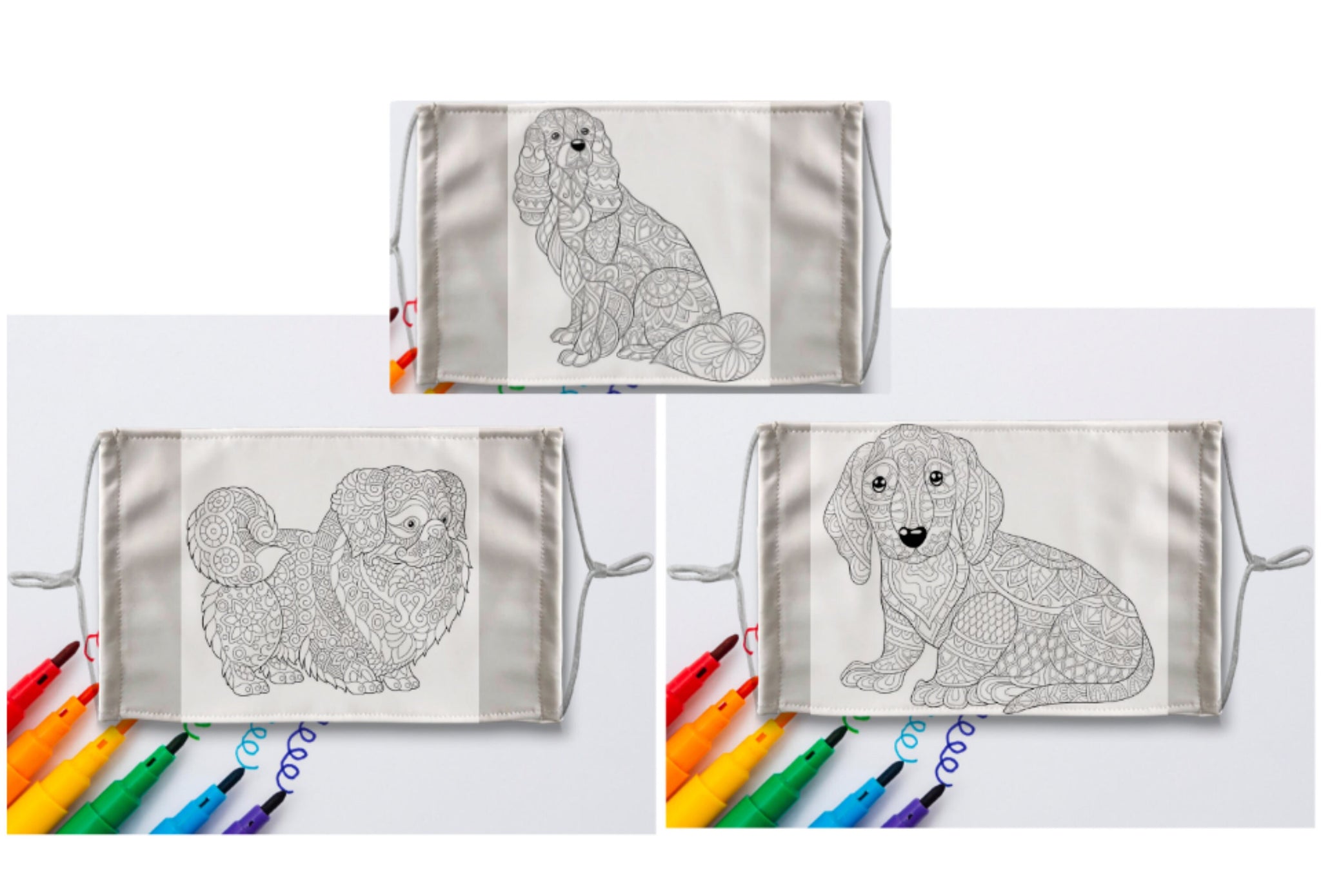 3-Style Doggy DIY Kit Coloring Face Mask with a Pack of 8 Coloured Fabric Textile Markers, Thoughtful Funny Valentine&#39;s Gift