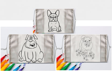 3-Style Pug Dog DIY Kit Coloring Face Mask with a Pack of 8 Coloured Fabric Textile Markers, Thoughtful Funny Valentine&#39;s Gift