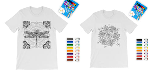 Dragonfly,Roses Coloring T-Shirt, Unisex, Kids/Adults, Stay home/Christmas/Birthday/Anniversary Gift