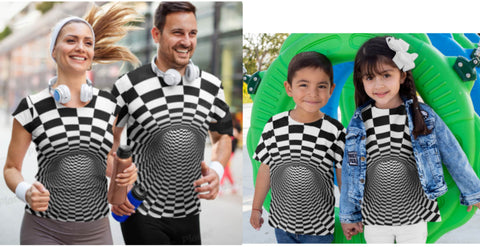 Checker Vortex Kids,Adults T-Shirt Optical illusion,Black/White Hypnotic Unisex T-shirt, Thanksgiving/bday/christmas gift
