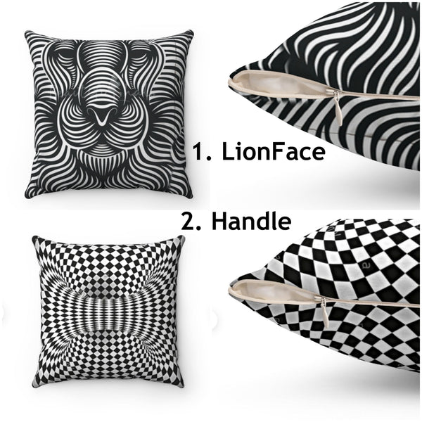 Lion Face optical illusion Cushion & Cover in Linen, Suede, Satin, home decor gifts, Christmas,Thanksgiving/Housewarming/Birthday/Graduation
