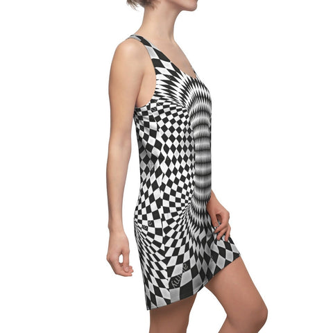 Trendy Women&#39;s Racerback Tank Top Dress with 3D Checker Vortex Pint, Optical illusion Art