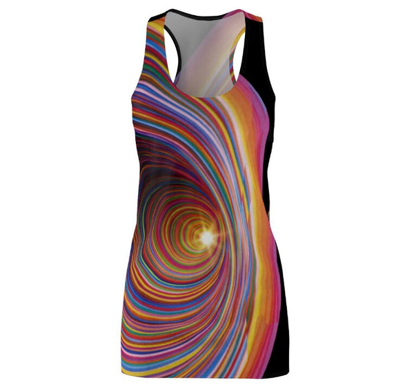 Rainbow Vortex Women&#39;s Racerback Dress, Optical illusion Art Dress, Sleeveless A-line dress, Gifts for Her, Op Art Dress, Cute Sporty Dress