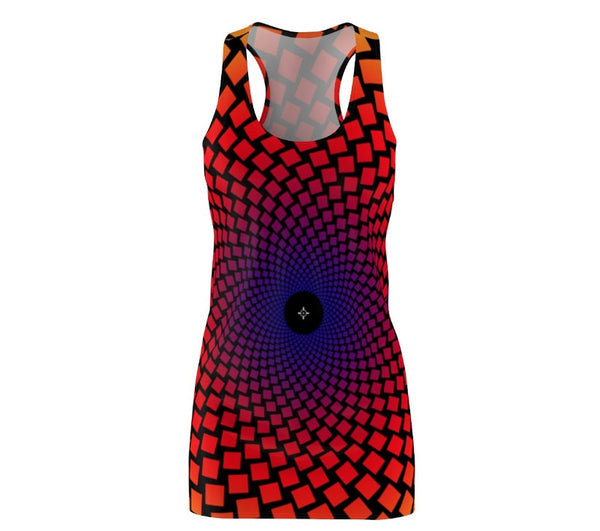 Green Radial Vortex Women&#39;s Racerback Dress,Optical illusion Dress,Op Art Dress, Gifts for Her, Sporty Sleeveless Dress, Cute Birthday Dress