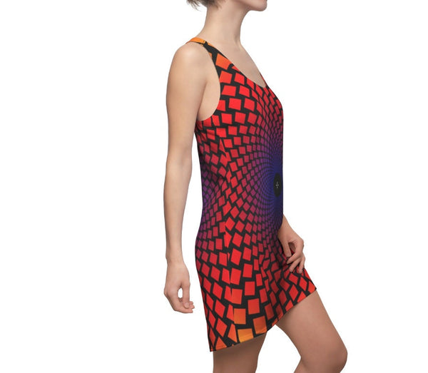 Green Radial Vortex Women&#39;s Racerback Dress,Optical illusion Dress,Op Art Dress, Gifts for Her, Sporty Sleeveless Dress, Cute Birthday Dress