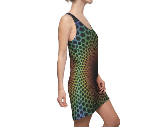Green Radial Vortex Women&#39;s Racerback Dress,Optical illusion Dress,Op Art Dress, Gifts for Her, Sporty Sleeveless Dress, Cute Birthday Dress