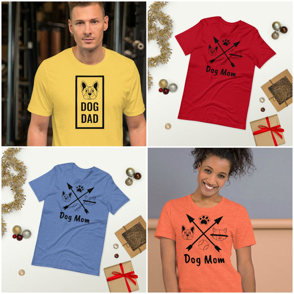 Dog Dad Dog Mom Tee, Adult Kids Unisex Lightweight T-shirt, Black N White Tees, 3D Printed,Anti Covid,Christmas,Thanksgiving/Birthday gift