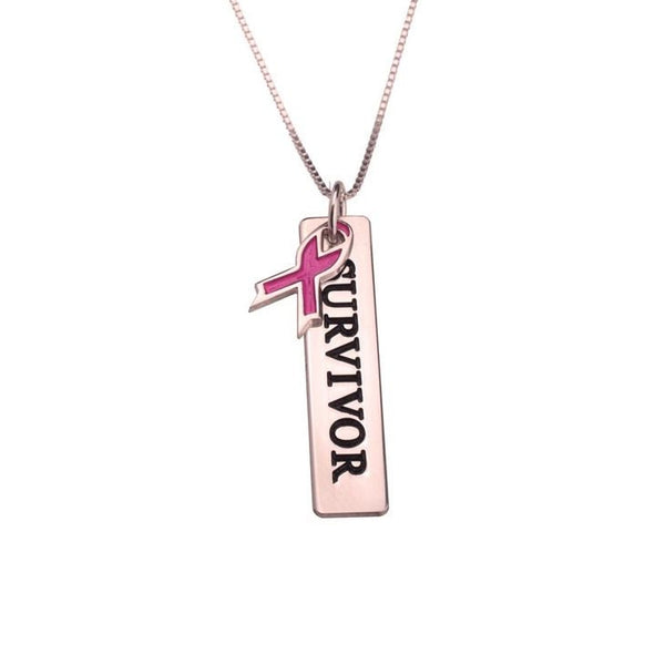 Pink Ribbon Bar Necklace, Silver,24K Gold/Rose Gold,Mother&#39;s Day gift, Birthday gift,Cancer Survivor gifts,Support Pink ribbon gift,