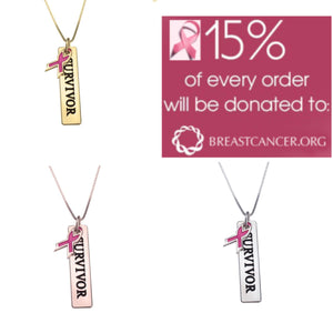 Pink Ribbon Bar Necklace, Silver,24K Gold/Rose Gold,Mother&#39;s Day gift, Birthday gift,Cancer Survivor gifts,Support Pink ribbon gift,