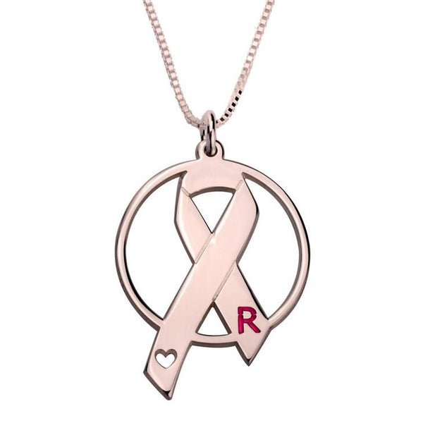 Initial Heart Circle Necklace, Silver,24K Gold/Rose Gold, Mother&#39;s Day gift, Birthday gift,Cancer Survivor gifts,Support Pink ribbon gift