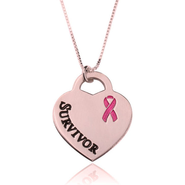 Survivor Heart Necklace, Silver,24K Gold/Rose Gold,Mother&#39;s Day gift, Birthday gift,Cancer Survivor gifts,Support Pink ribbon gift,Aunt Gift