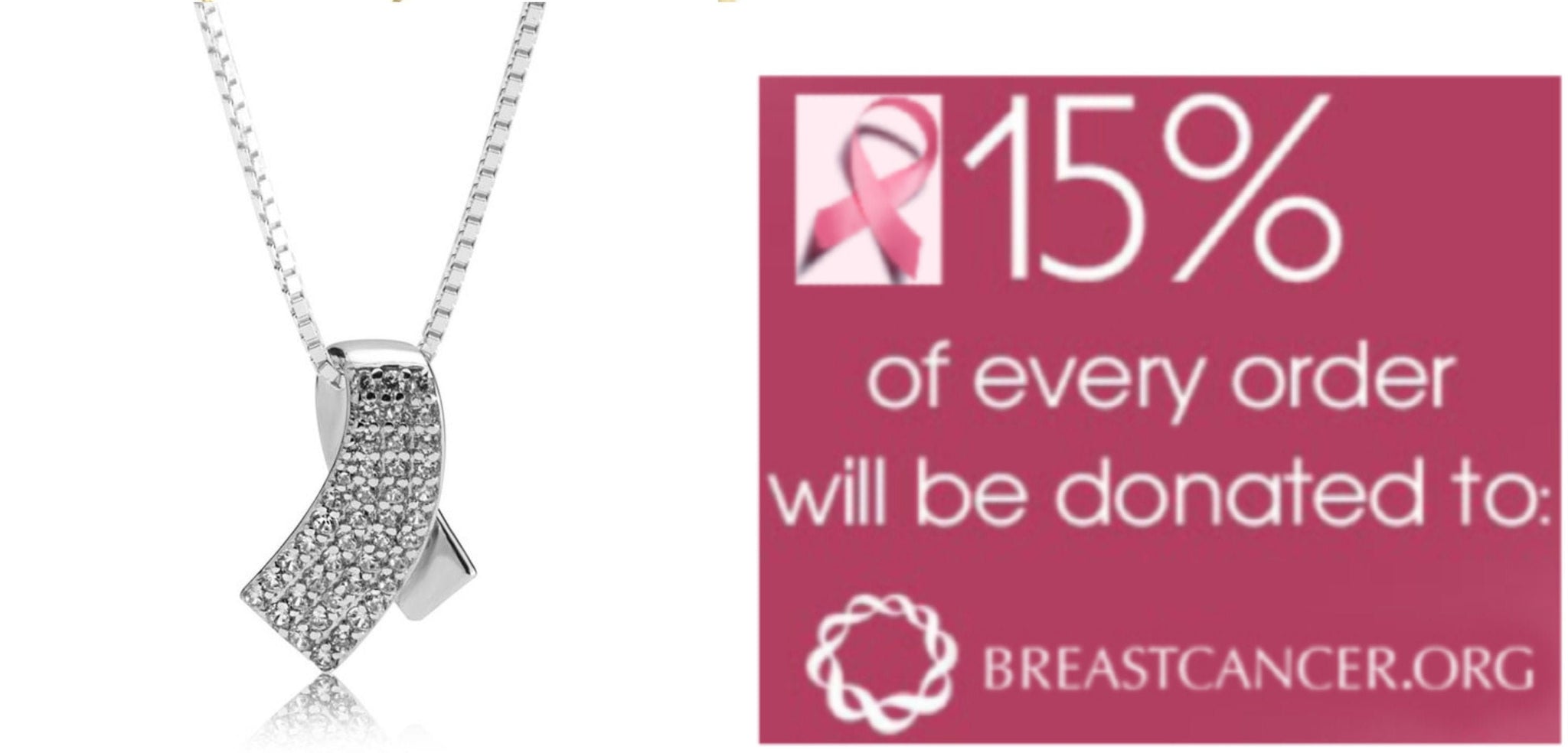Zirconia Ribbon Necklace, Sterling Silver,Mother&#39;s Day gift, Birthday gift,Cancer Survivor gifts,Breast Cancer Support Pink ribbon gift