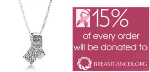 Zirconia Ribbon Necklace, Sterling Silver,Mother&#39;s Day gift, Birthday gift,Cancer Survivor gifts,Breast Cancer Support Pink ribbon gift