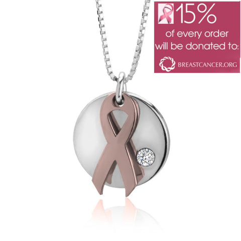 Birthstone Ribbon Pendant Necklace,Sterling Silver,Mother&#39;s Day Gift, Cancer Survivor Gift,Support Breast Cancer,Birthday Gift