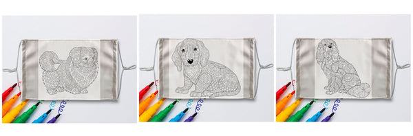 3-Style Doggy DIY Kit Coloring Face Mask with a Pack of 8 Coloured Fabric Textile Markers, Thoughtful Funny Valentine&#39;s Gift