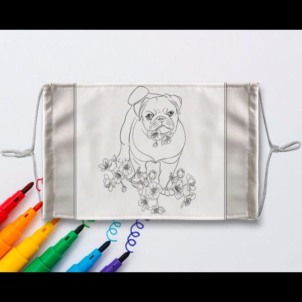 3-Style Pug Dog DIY Kit Coloring Face Mask with a Pack of 8 Coloured Fabric Textile Markers, Thoughtful Funny Valentine&#39;s Gift