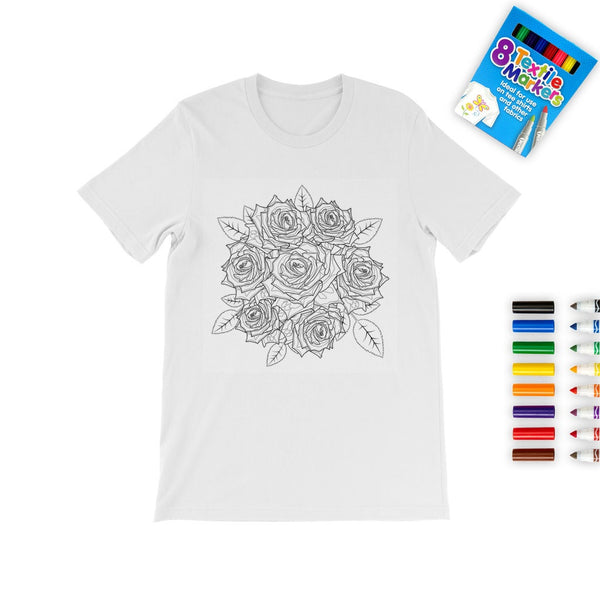 Dragonfly,Roses Coloring T-Shirt, Unisex, Kids/Adults, Stay home/Christmas/Birthday/Anniversary Gift
