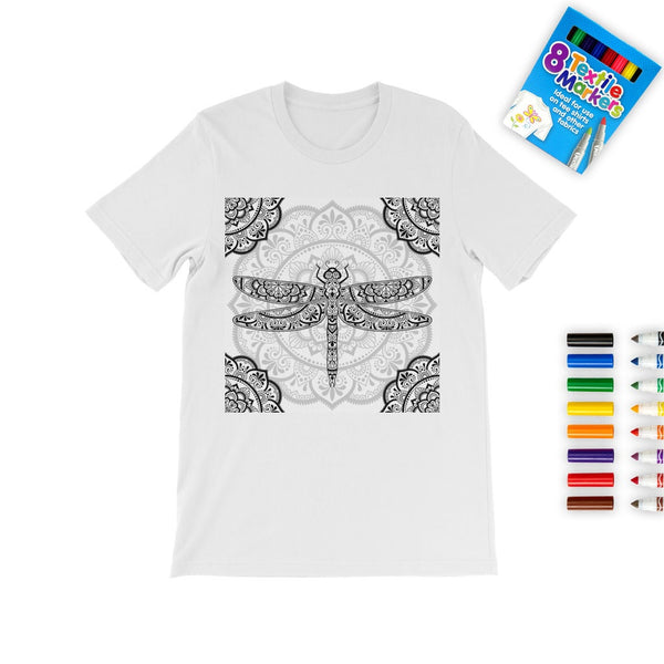 Dragonfly,Roses Coloring T-Shirt, Unisex, Kids/Adults, Stay home/Christmas/Birthday/Anniversary Gift