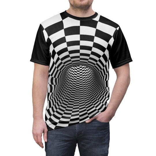 Checker Vortex Kids,Adults T-Shirt Optical illusion,Black/White Hypnotic Unisex T-shirt, Thanksgiving/bday/christmas gift