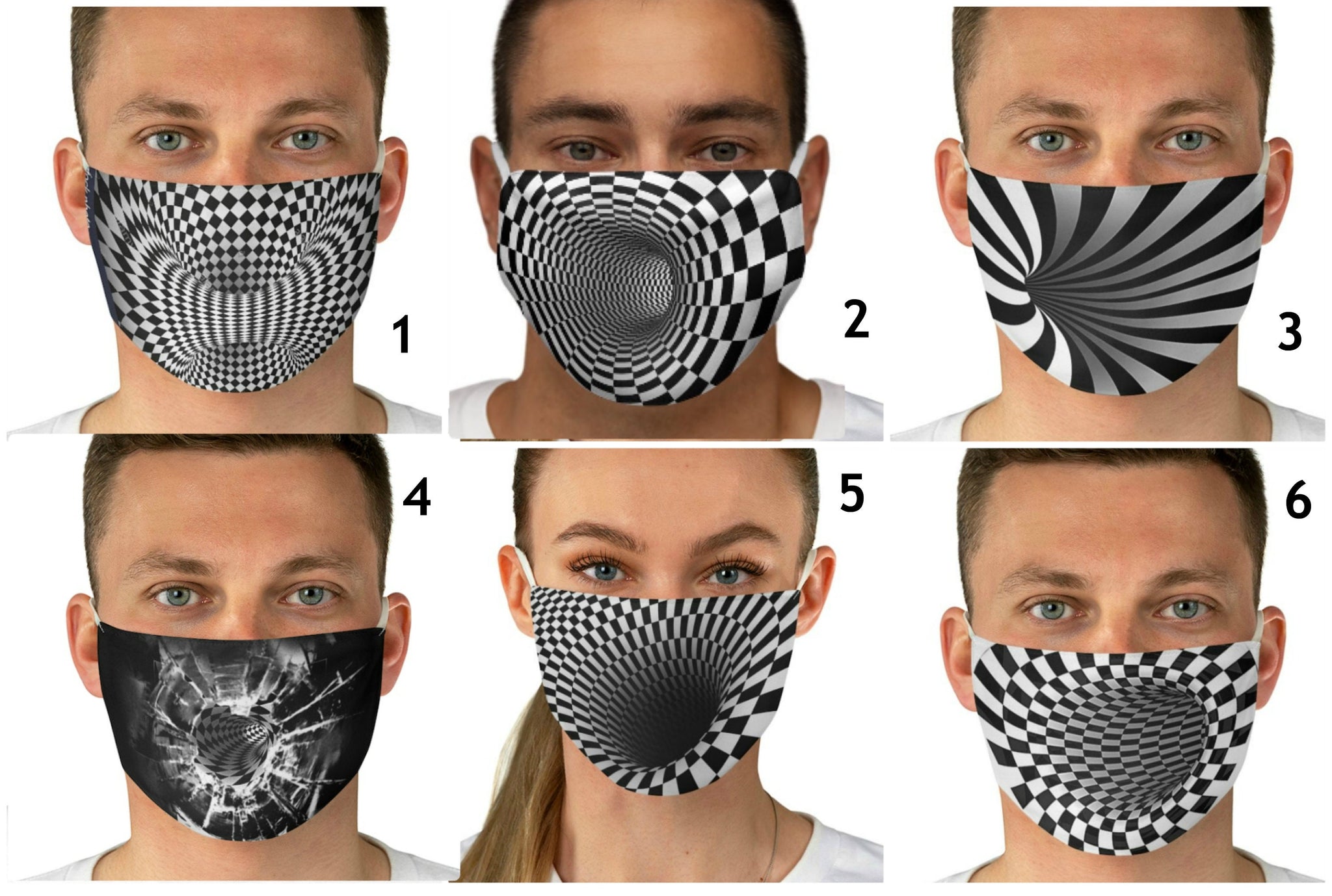 6 Vortex Illusion Optics Psychedelic Hypnotic Face Mask  Realistic  Fabric Mask for adults,kids. Reusable Washable,Funny Valentine&#39;s Gift