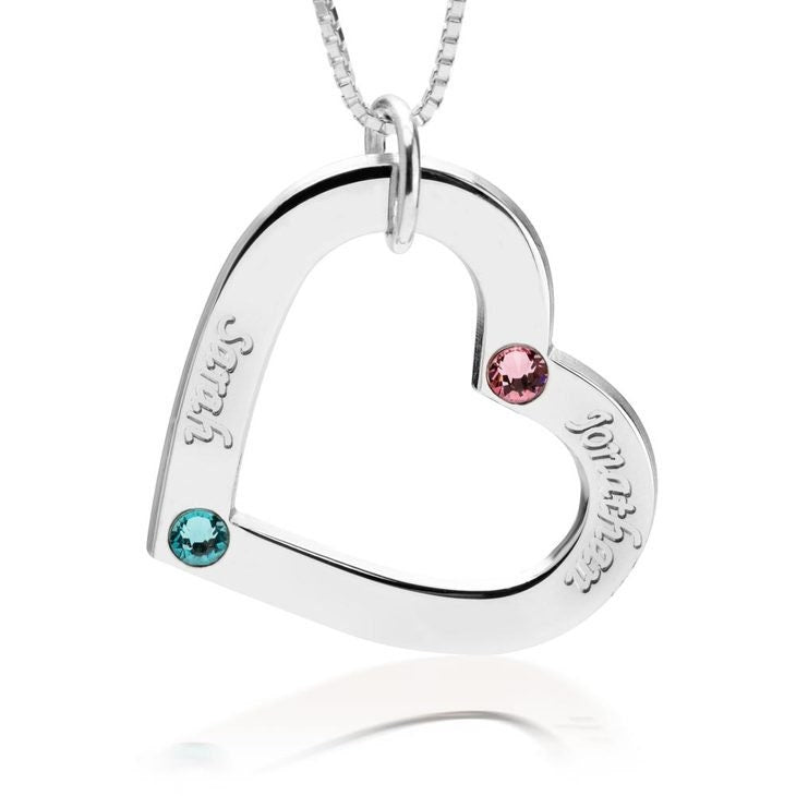 Personalised Birthstone Heart Pendant Necklace,Family,Sterling Silver,24K Gold,Rose Gold Plated,Valentine,Birthday,Anniversary,Mother&#39;s Gift