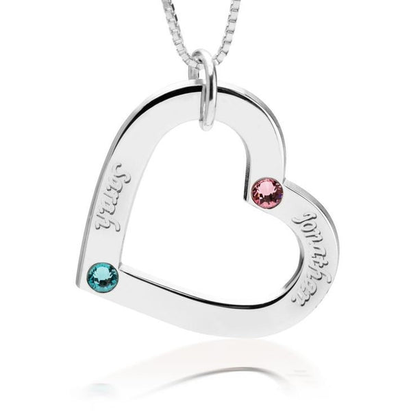 Personalised Birthstone Heart Pendant Necklace,Family,Sterling Silver,24K Gold,Rose Gold Plated,Valentine,Birthday,Anniversary,Mother&#39;s Gift