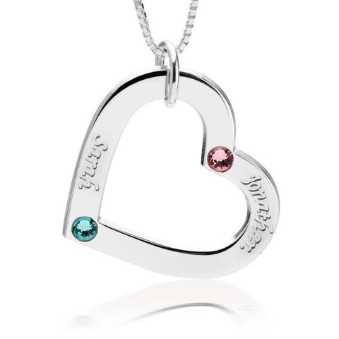 Personalised Birthstone Heart Pendant Necklace,Family,Sterling Silver,24K Gold,Rose Gold Plated,Valentine,Birthday,Anniversary,Mother&#39;s Gift