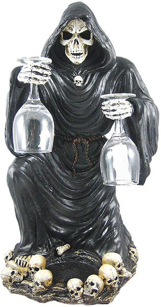 Halloween Decor Wine+Glass Holder,Grim Reaper skull,Housewarming Gift,Birthday Gift,Home Decor Gift,Gameroom gift,Gamers gift,Wine lovers