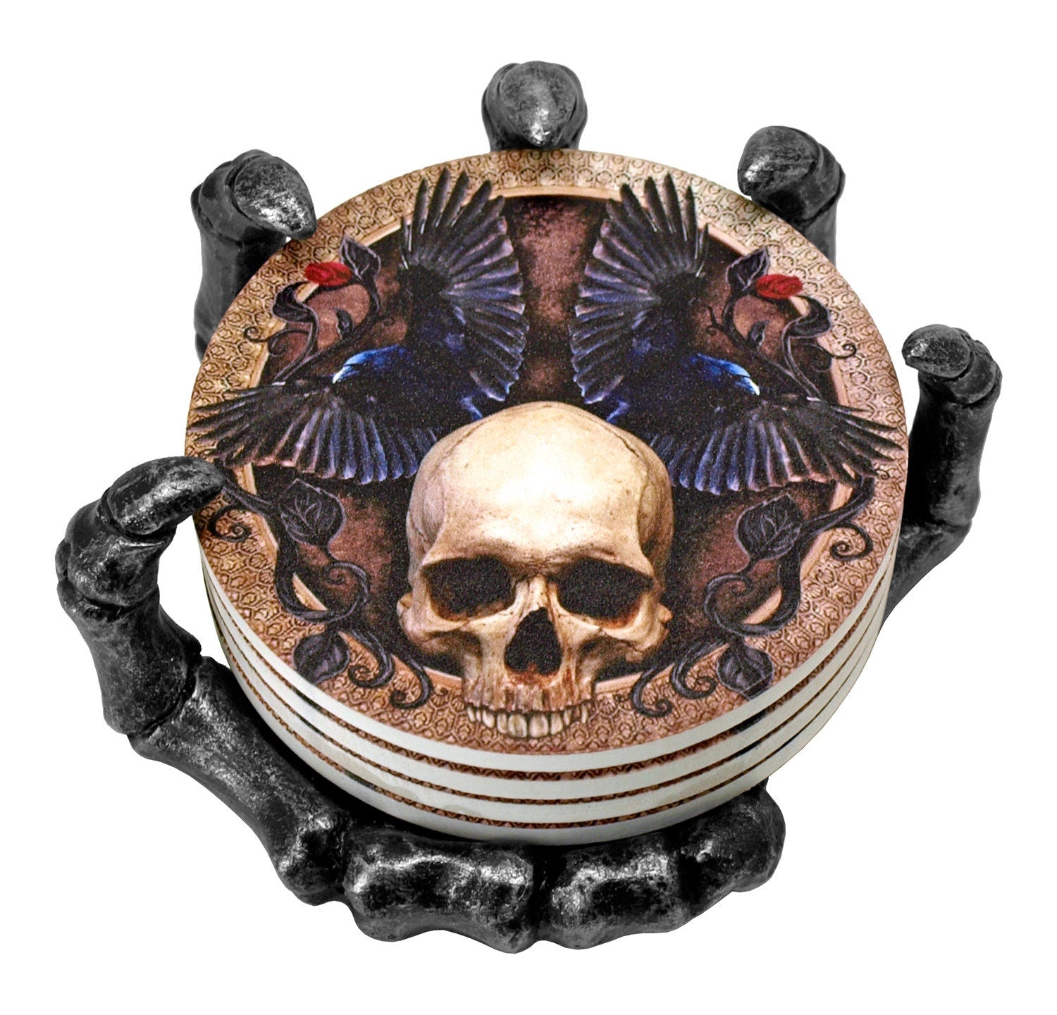 Skeleton Hand 4pc Coaster set,Halloween gift,Halloween decor,funny Birthday gift,Housewarming gift,Gamer gift, gifts for him, gameroom gift