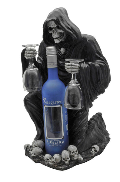 Halloween Decor Wine+Glass Holder,Grim Reaper skull,Housewarming Gift,Birthday Gift,Home Decor Gift,Gameroom gift,Gamers gift,Wine lovers