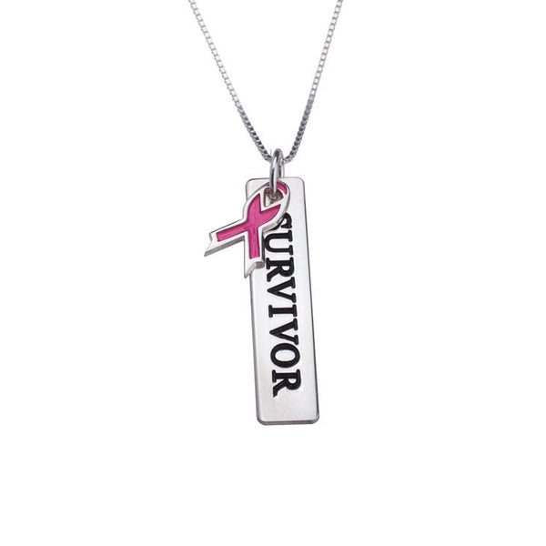 Pink Ribbon Bar Necklace, Silver,24K Gold/Rose Gold,Mother&#39;s Day gift, Birthday gift,Cancer Survivor gifts,Support Pink ribbon gift,