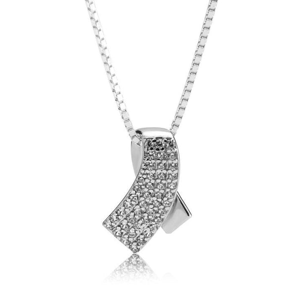 Zirconia Ribbon Necklace, Sterling Silver,Mother&#39;s Day gift, Birthday gift,Cancer Survivor gifts,Breast Cancer Support Pink ribbon gift