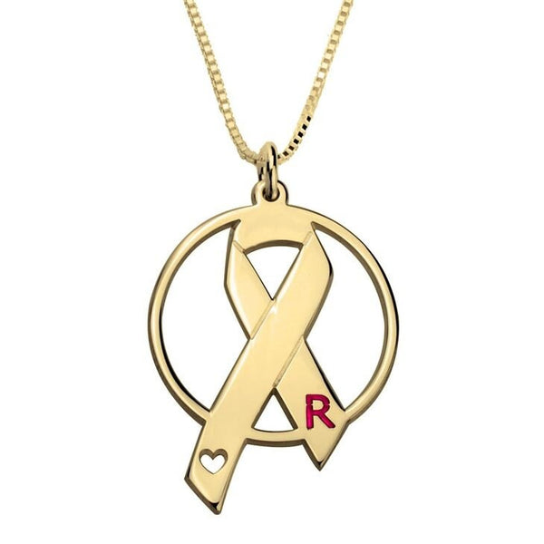 Initial Heart Circle Necklace, Silver,24K Gold/Rose Gold, Mother&#39;s Day gift, Birthday gift,Cancer Survivor gifts,Support Pink ribbon gift