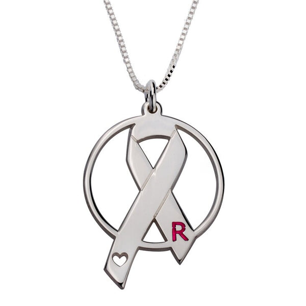 Initial Heart Circle Necklace, Silver,24K Gold/Rose Gold, Mother&#39;s Day gift, Birthday gift,Cancer Survivor gifts,Support Pink ribbon gift