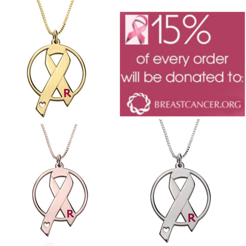 Initial Heart Circle Necklace, Silver,24K Gold/Rose Gold, Mother&#39;s Day gift, Birthday gift,Cancer Survivor gifts,Support Pink ribbon gift