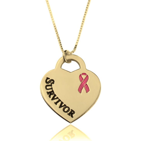 Survivor Heart Necklace, Silver,24K Gold/Rose Gold,Mother&#39;s Day gift, Birthday gift,Cancer Survivor gifts,Support Pink ribbon gift,Aunt Gift