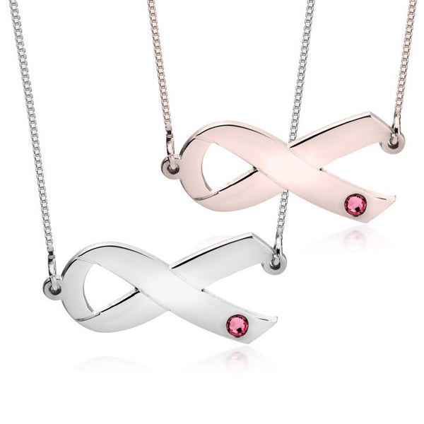 Birthstone Ribbon Pendant Necklace,Silver,24K Gold/Rose Gold,Mother&#39;s Day gift, Birthday gift,Cancer Survivor gifts,Support Pink ribbon gift