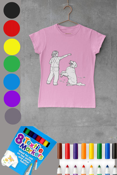Little Girl Labrador Retriever DIY Coloring T-shirt,Fabric Pens,Valentine,Easter,Christmas,Thanksgiving,Birthday,Graduation,Anniversary gift