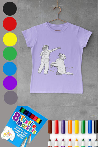 Little Girl Labrador Retriever DIY Coloring T-shirt,Fabric Pens,Valentine,Easter,Christmas,Thanksgiving,Birthday,Graduation,Anniversary gift