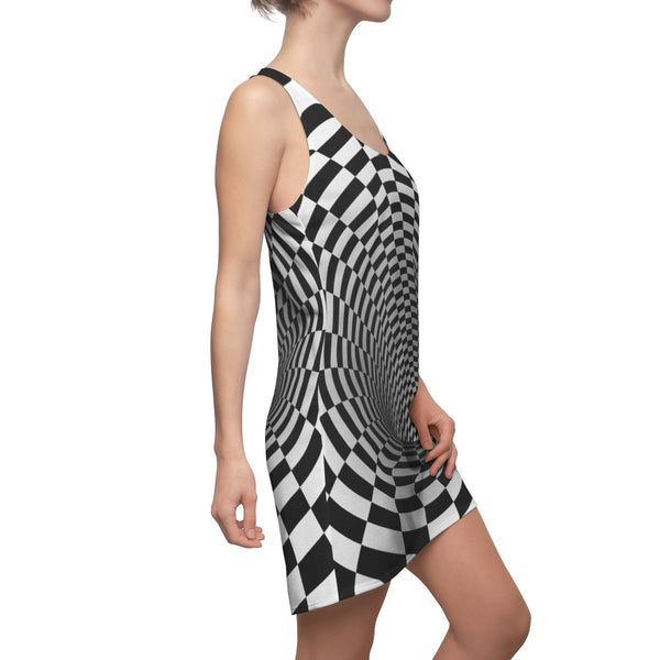 Checker Vortex Women&#39;s Racerback Dress with 3D Optical Illusion,For Her,Casual Athletic Sleeveless A-line tank,Birthday,Valentine Day Gift