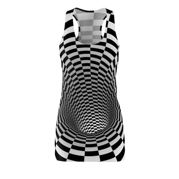 Checker Vortex Women&#39;s Racerback Dress with 3D Optical Illusion,For Her,Casual Athletic Sleeveless A-line tank,Birthday,Valentine Day Gift