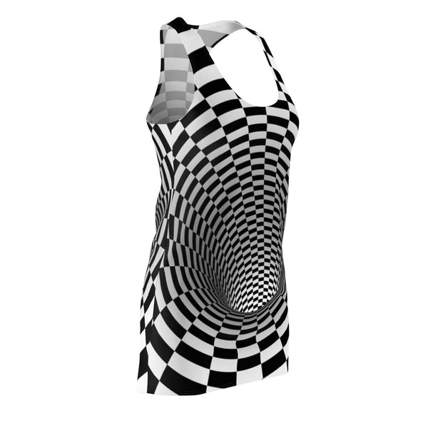 Checker Vortex Women&#39;s Racerback Dress with 3D Optical Illusion,For Her,Casual Athletic Sleeveless A-line tank,Birthday,Valentine Day Gift