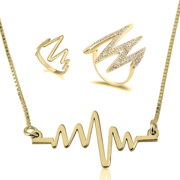 Matching Heartbeat Ring & Pendant Set,Sterling Silver,24K Gold,Rose Gold,Gifts For Her,Valentine&#39;s Day,Birthday,Engagement,Anniversary Gifts
