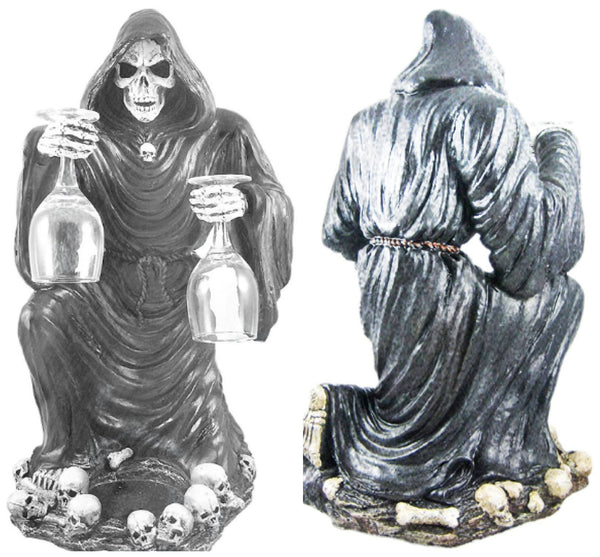 Halloween Decor Wine+Glass Holder,Grim Reaper skull,Housewarming Gift,Birthday Gift,Home Decor Gift,Gameroom gift,Gamers gift,Wine lovers
