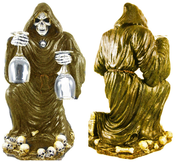 Halloween Decor Wine+Glass Holder,Grim Reaper skull,Housewarming Gift,Birthday Gift,Home Decor Gift,Gameroom gift,Gamers gift,Wine lovers