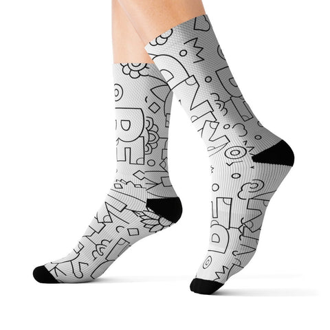 Be Kind Black & White Socks, color with markers,with ribbed tube,cushion bottoms,Stay at Home Gift,Cute funny socks gift,DIY Coloring socks