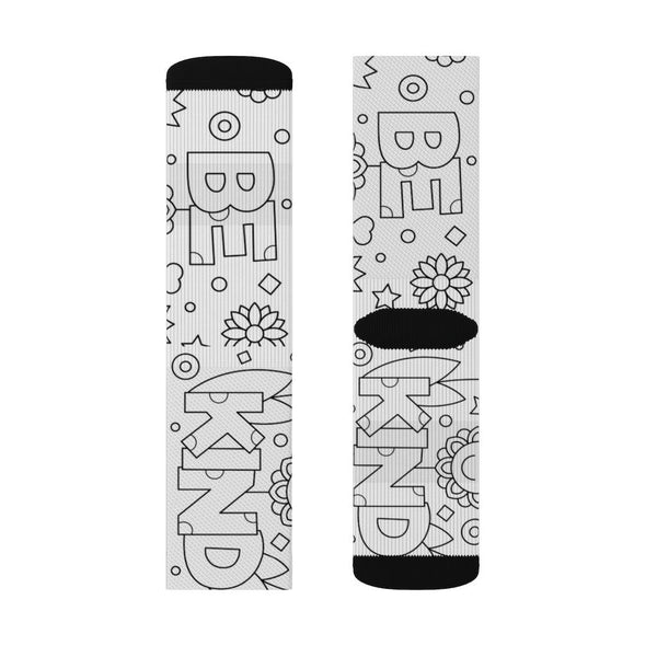 Be Kind Black & White Socks, color with markers,with ribbed tube,cushion bottoms,Stay at Home Gift,Cute funny socks gift,DIY Coloring socks